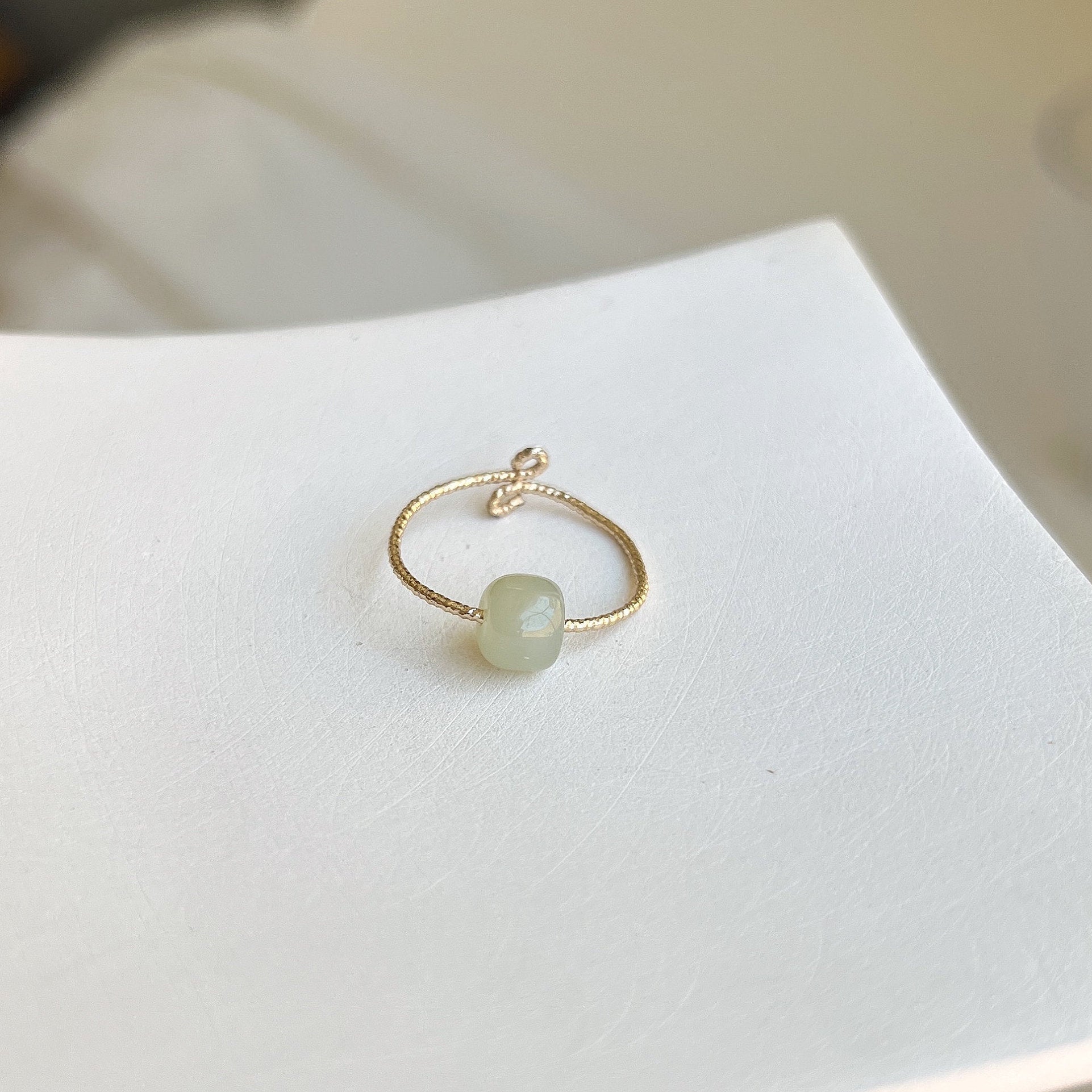 Natural Green Jade Ring, S925 Silver Adjustable Ring, Light Dark Green Jade Ring, Nephrite Stackable Ring, Vintage Dainty Jade Gold Ring