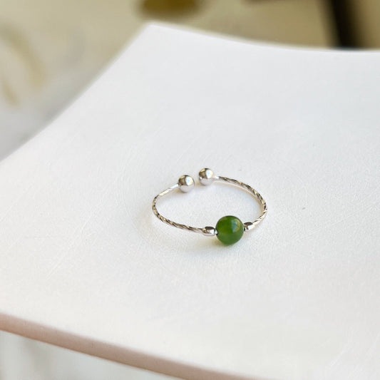 Genuine Hetian Jade Ring, Green Jade Ring, S925 Silver Ring, Adjustable Ring, Stackable Ring, Single Green Stone Ring, Green Nephrite Ring