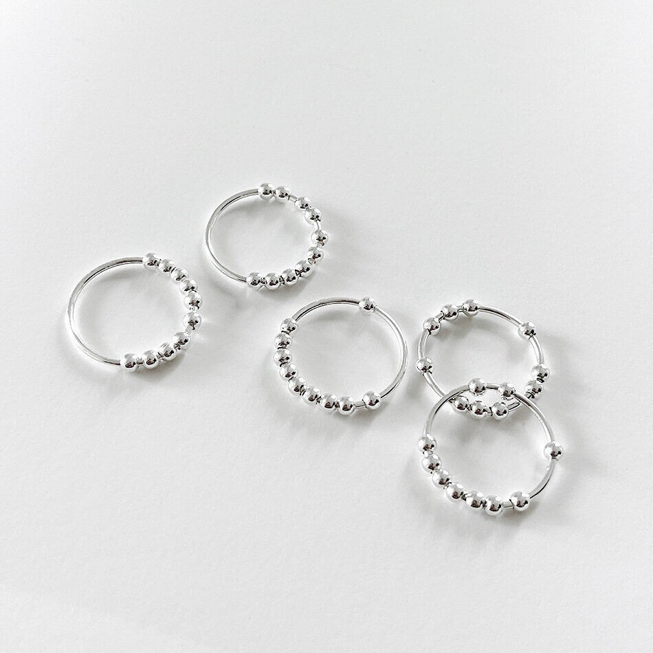 Anxiety Ring, Silver Beads Ring, Sterling Silver Midi Ring, Meditation Gift for Girl, Bead Stacking Ring, Fidget Ring, Minimal Spinning Ring