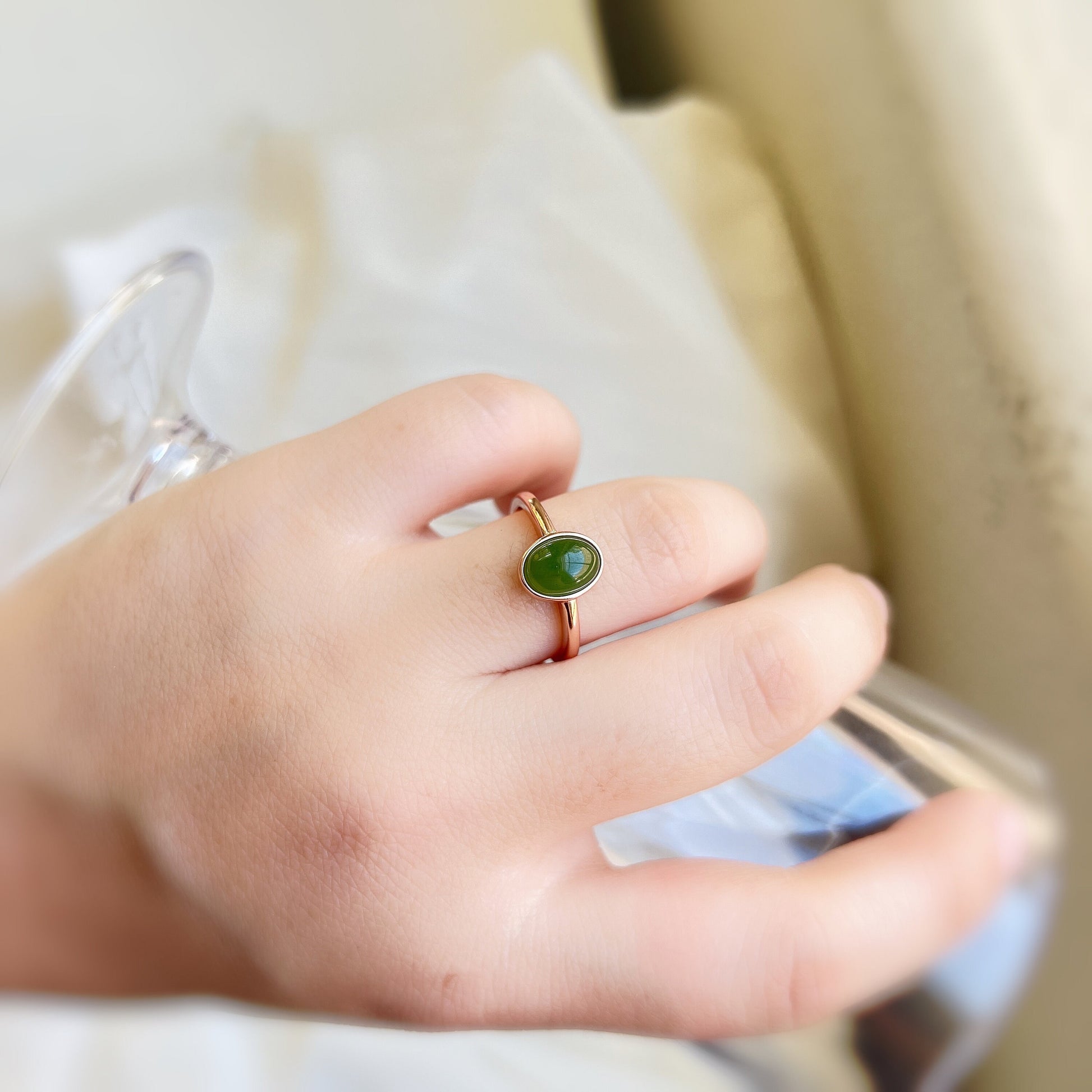 Genuine Hetian Jade Ring, Adjustable Ring, Natural Green Nephrite Ring, Stackable Ring, Gemstone Ring, S925 Silver Jade Ring, Gold Jade Ring