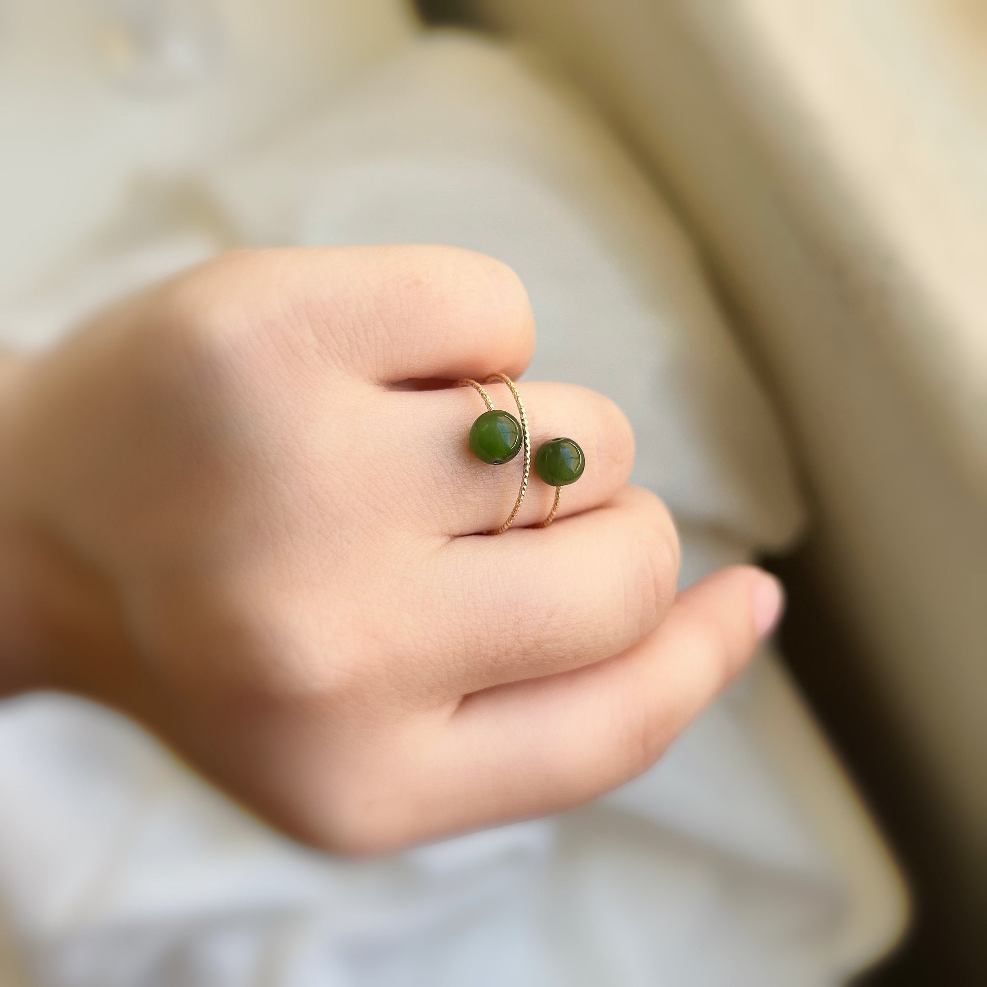 Genuine Hetian Jade Ring, Multi Band Ring, Adjustable Ring, Natural Green Nephrite Ring, Stackable Ring, Multi Gemstone Ring, Gold Jade Ring