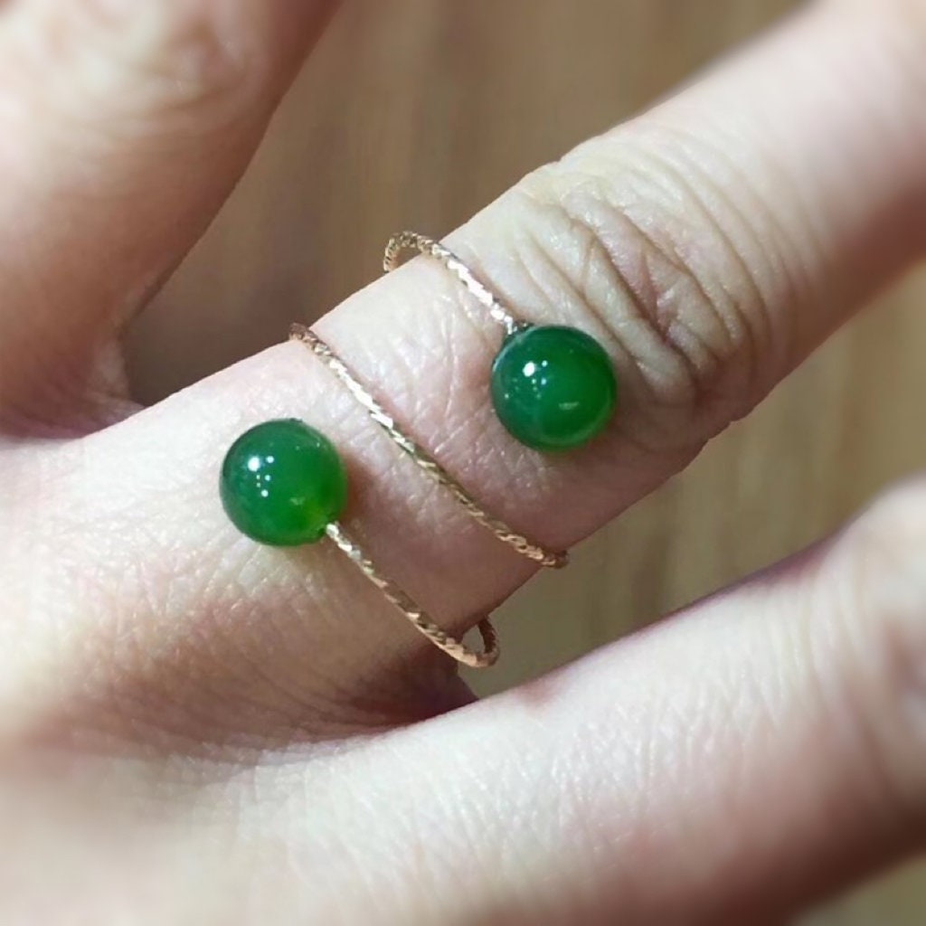 Genuine Hetian Jade Ring, Multi Band Ring, Adjustable Ring, Natural Green Nephrite Ring, Stackable Ring, Multi Gemstone Ring, Gold Jade Ring