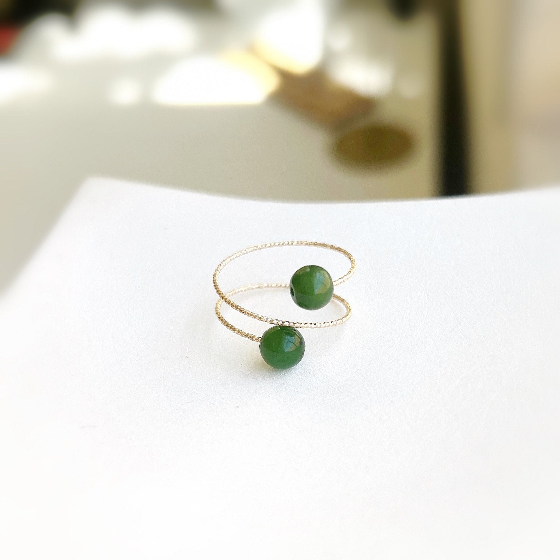 Genuine Hetian Jade Ring, Multi Band Ring, Adjustable Ring, Natural Green Nephrite Ring, Stackable Ring, Multi Gemstone Ring, Gold Jade Ring