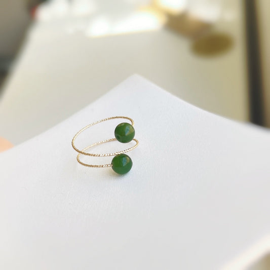 Genuine Hetian Jade Ring, Multi Band Ring, Adjustable Ring, Natural Green Nephrite Ring, Stackable Ring, Multi Gemstone Ring, Gold Jade Ring