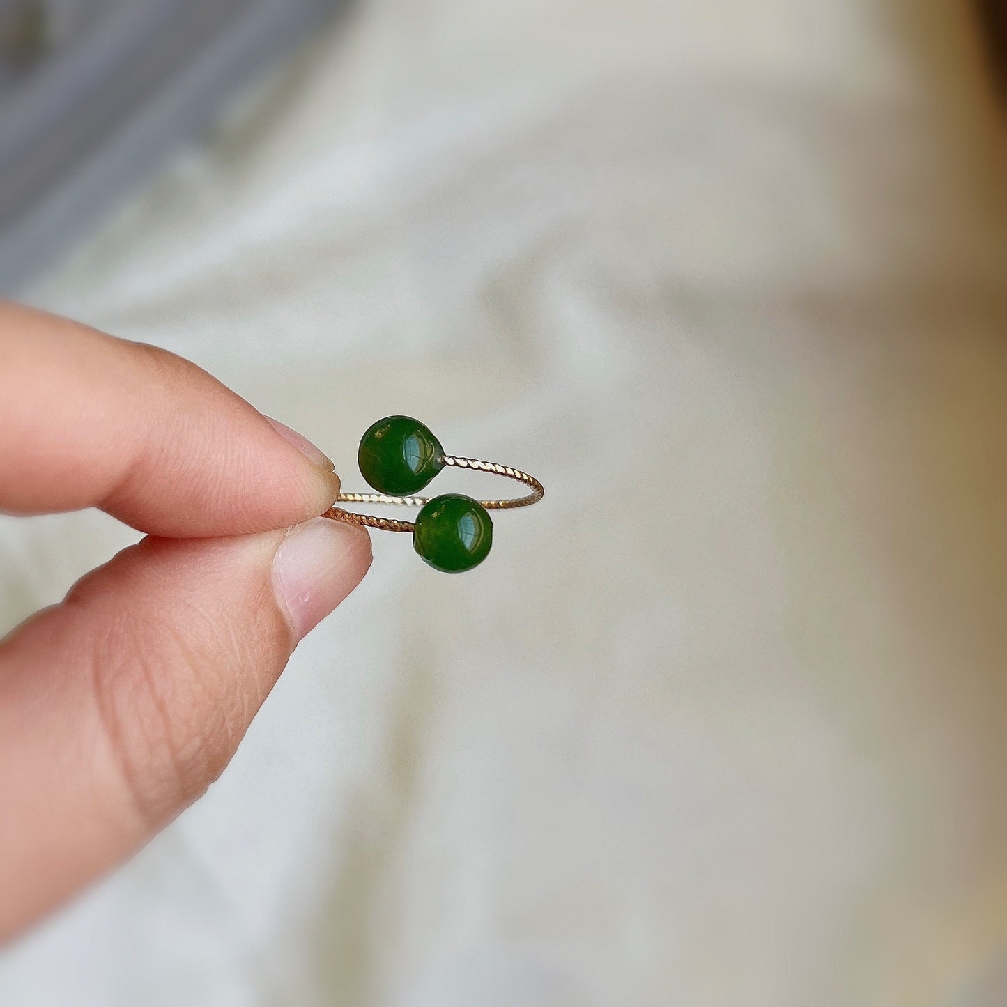 Natural Jade Ring, Front Open Ring, Adjustable Ring, Green Hetian Jade Ring, Green Stone Ring, Stackable Ring. Multi Stone Ring, Gold Ring