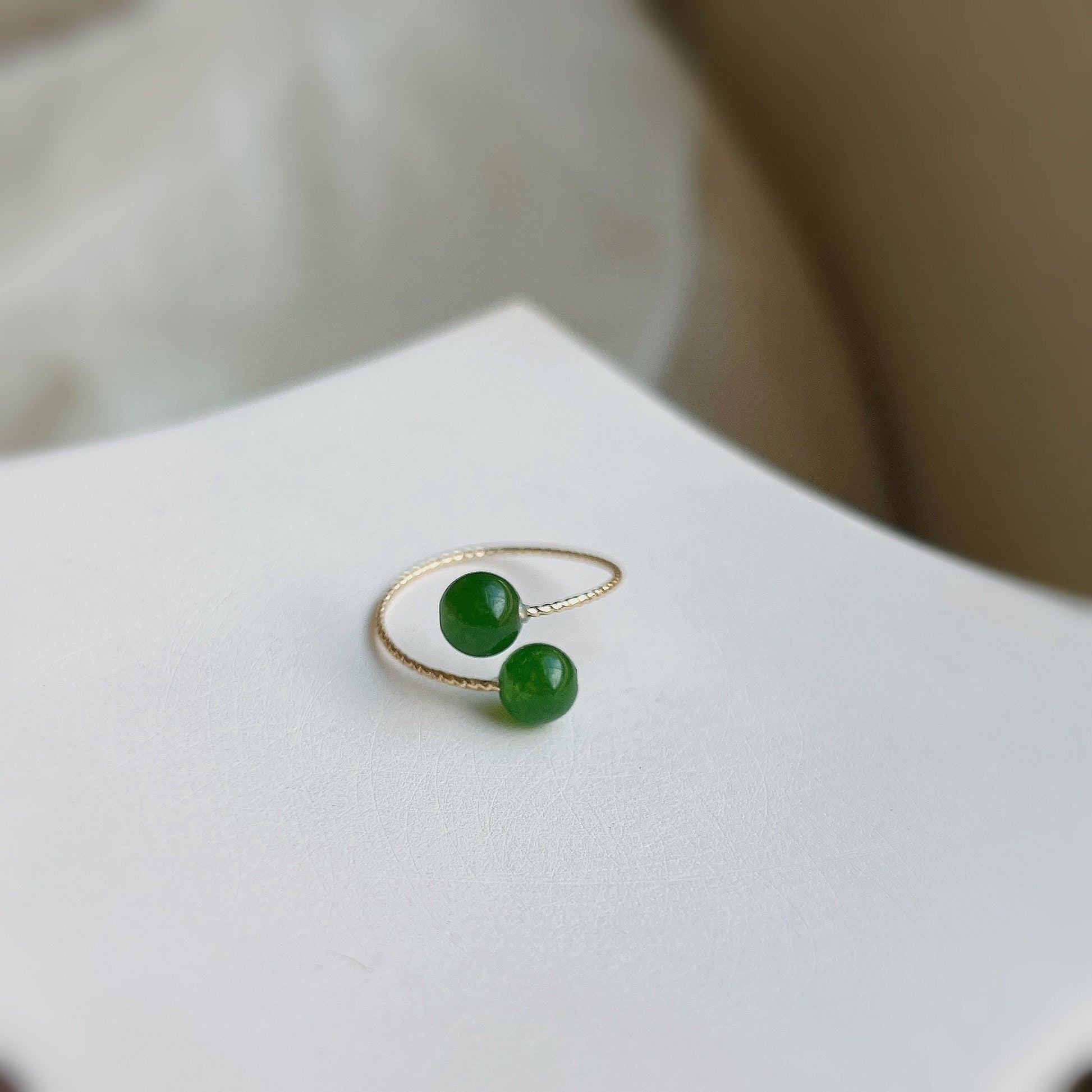 Natural Jade Ring, Front Open Ring, Adjustable Ring, Green Hetian Jade Ring, Green Stone Ring, Stackable Ring. Multi Stone Ring, Gold Ring