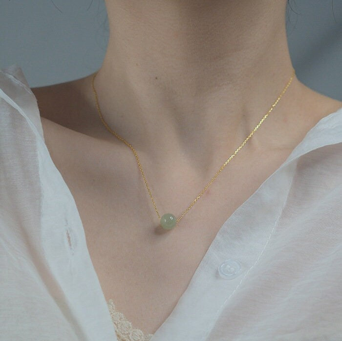 Natural Jade Necklace, Hetian Pendant Necklace, Jade Gold Jewelry, Dainty Jade Necklace, Light Green Jade Necklace, Nephrite Charm Necklace