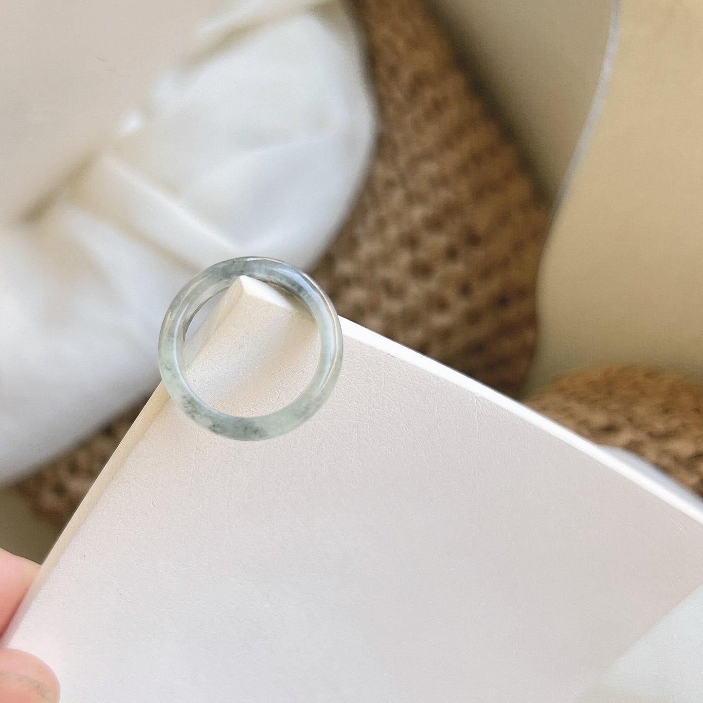 Textured White Icy Jadeite Ring, Genuine Burmese Jadeite Ring, Myanmar Jadeite Ring, Burma Jade Ring, White Jadeite with Black Texture