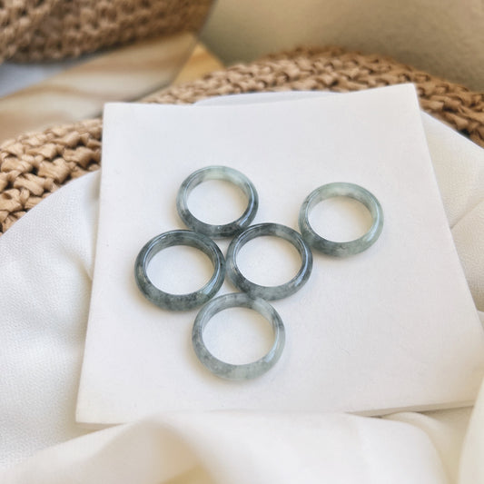 Textured White Icy Jadeite Ring, Genuine Burmese Jadeite Ring, Myanmar Jadeite Ring, Burma Jade Ring, White Jadeite with Black Texture