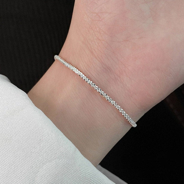 Simple Sparkling Silver Bracelet, Layered Bracelet, Shiny Bracelet, Dainty Bracelet, Blinky Glitter Bracelet, S925 Sterling Silver Bracelet