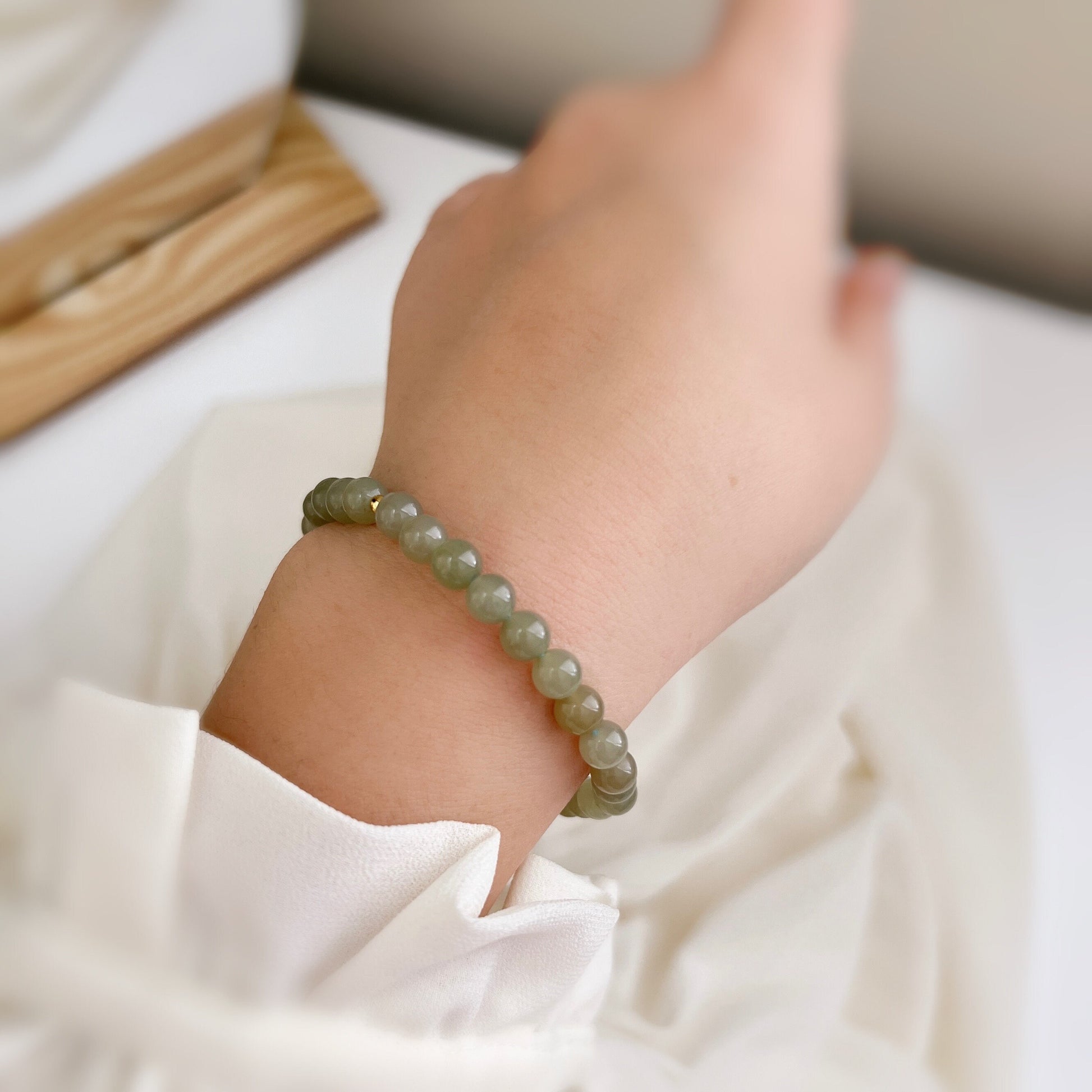 Natural Jade Bracelet, Dainty Beaded Bracelet, Natural Hetian Bracelet, Genuine Nephrite Bracelet, Green Jade Bracelet, Gemstone Bracelet, 6mm jade bead