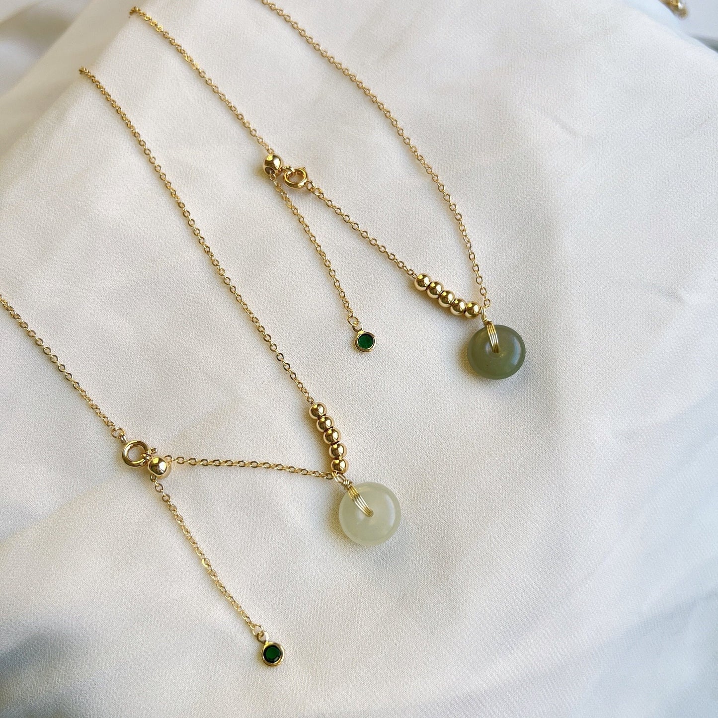 Natural Hetian Jade Necklace, Gold Silver Chain Jade Choker, Minimalist Lucky Donut Nephrite Pendant, Dainty Jade Necklace, White Jade Donut