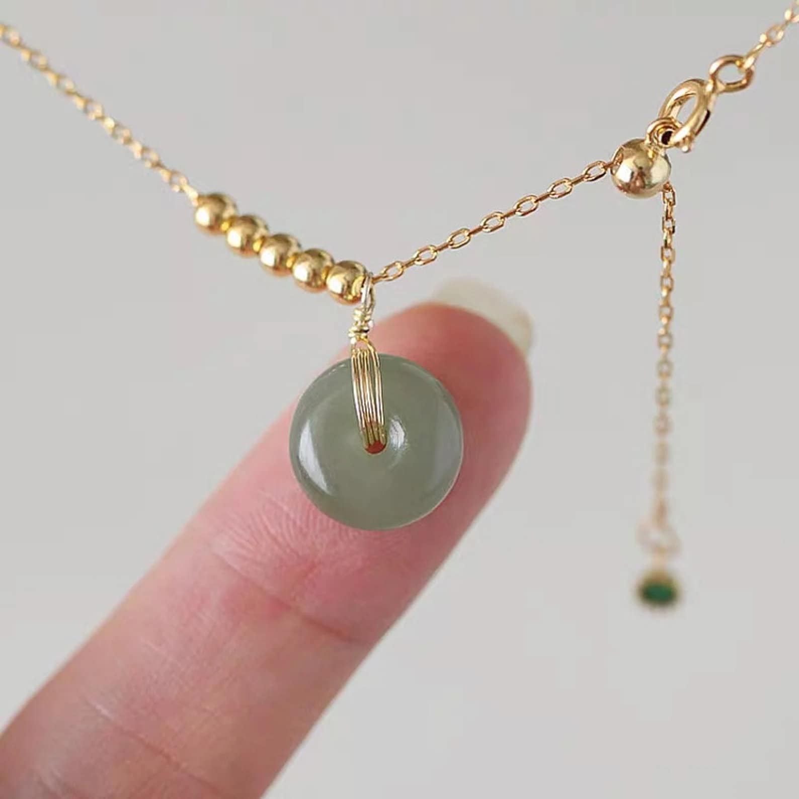 Natural Hetian Jade Necklace, Gold Silver Chain Jade Choker, Minimalist Lucky Donut Nephrite Pendant, Dainty Jade Necklace, White Jade Donut