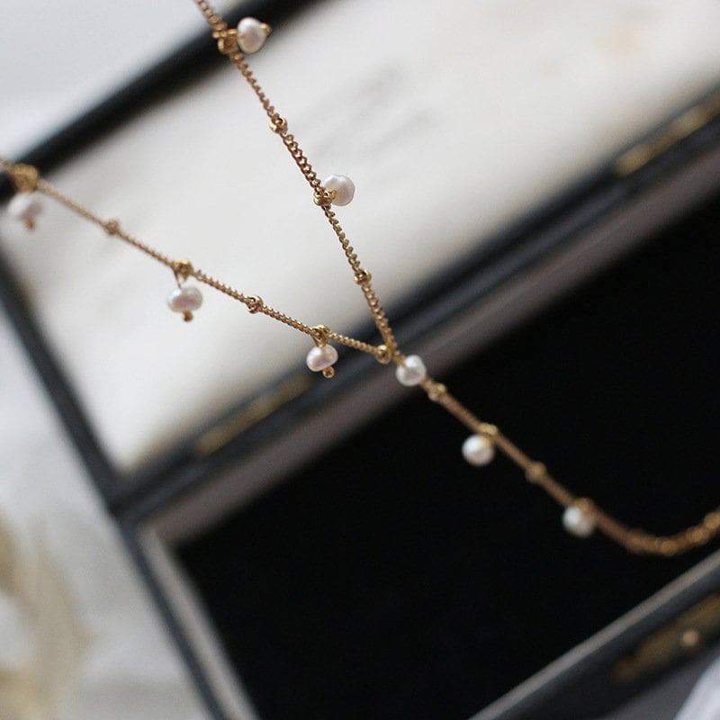 Fresh Water Pearl Necklace, Wedding Pearl Necklace, 18K Gold Color Pearl Necklace, Y Lariat Pearl Necklace, Wedding Dainty Pearl Necklace,