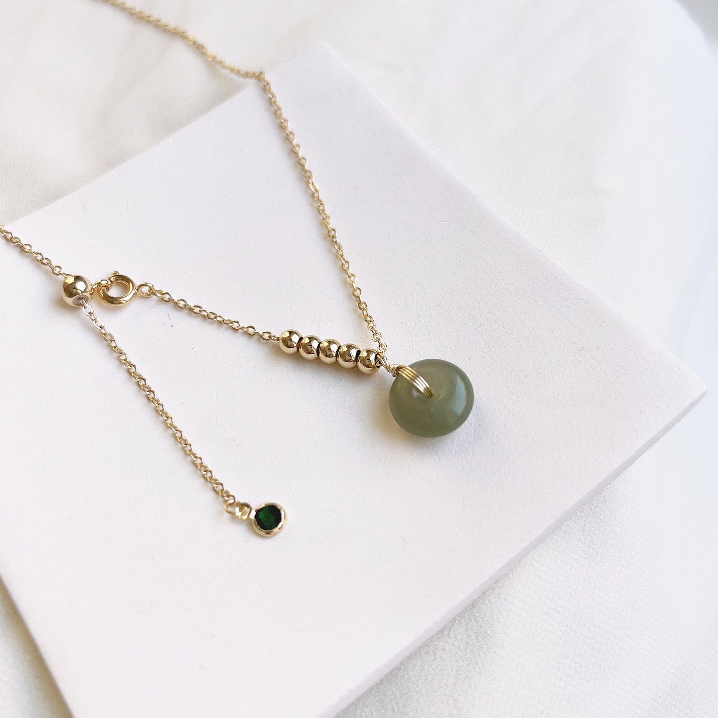 Natural Hetian Jade Necklace, Gold Silver Chain Jade Choker, Minimalist Lucky Donut Nephrite Pendant, Dainty Jade Necklace, White Jade Donut