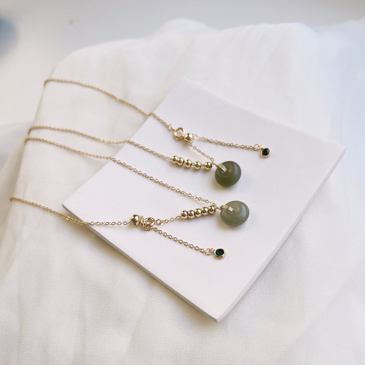 Natural Hetian Jade Necklace, Gold Silver Chain Jade Choker, Minimalist Lucky Donut Nephrite Pendant, Dainty Jade Necklace, White Jade Donut