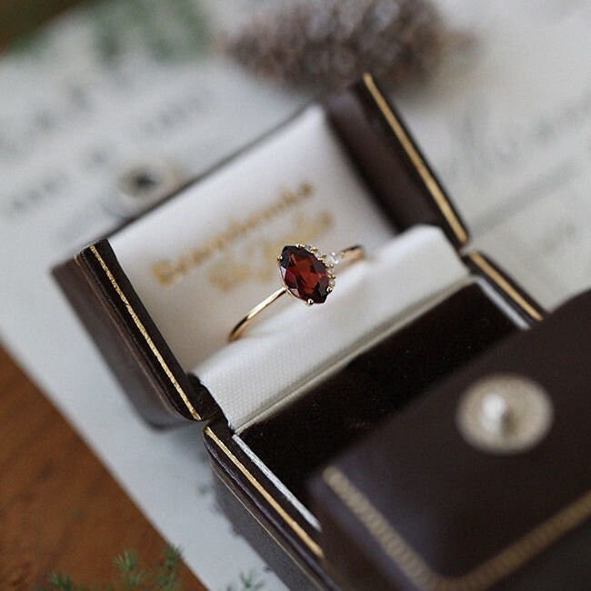 Natural Red Stone Ring, Natural Garnet Ring, S925 Silver Ring, Red Ruby Ring with diamond, Tiny Ruby Ring, Stackable Ring, Adjustable Ring