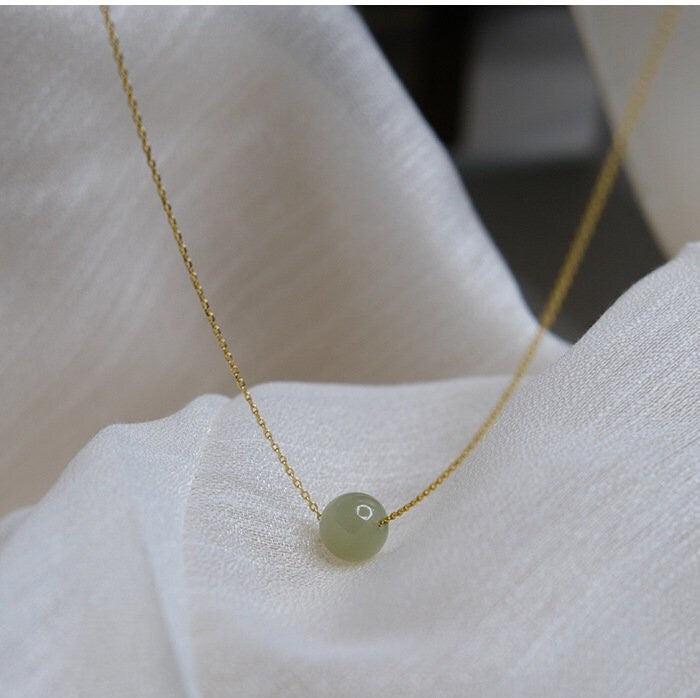 Natural Jade Necklace, Hetian Pendant Necklace, Jade Gold Jewelry, Dainty Jade Necklace, Light Green Jade Necklace, Nephrite Charm Necklace