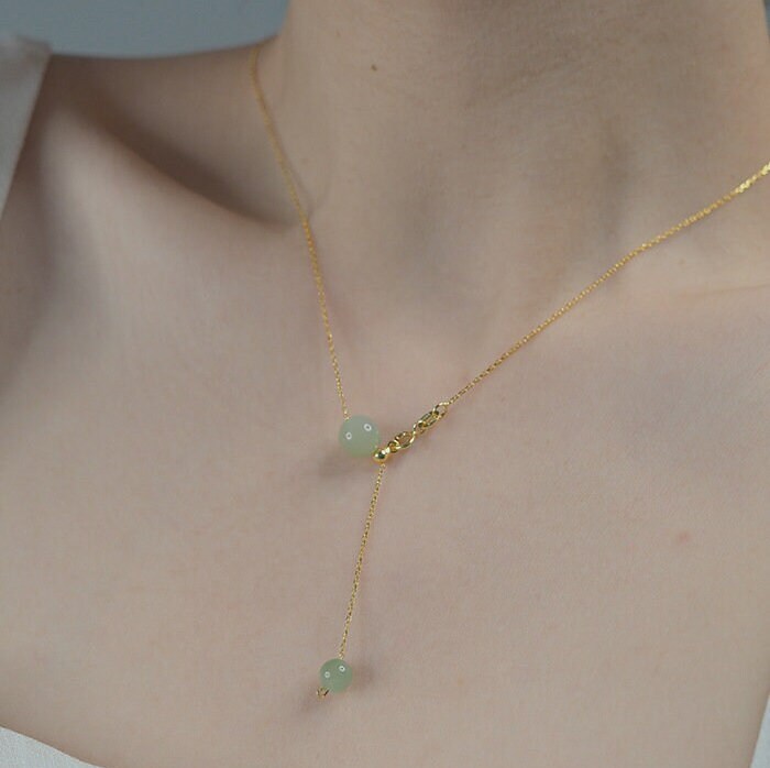 Natural Jade Necklace, Hetian Pendant Necklace, Jade Gold Jewelry, Dainty Jade Necklace, Light Green Jade Necklace, Nephrite Charm Necklace