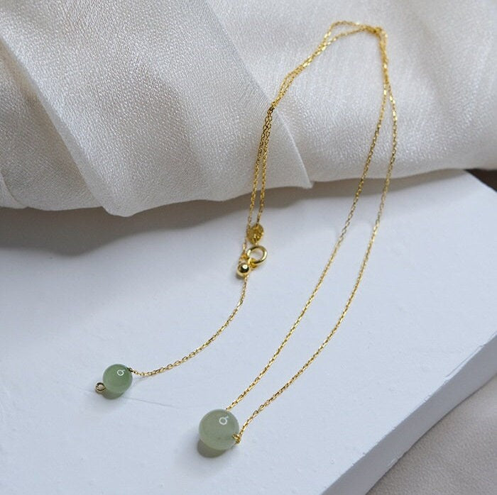 Natural Jade Necklace, Hetian Pendant Necklace, Jade Gold Jewelry, Dainty Jade Necklace, Light Green Jade Necklace, Nephrite Charm Necklace