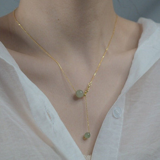 Natural Jade Necklace, Hetian Pendant Necklace, Jade Gold Jewelry, Dainty Jade Necklace, Light Green Jade Necklace, Nephrite Charm Necklace