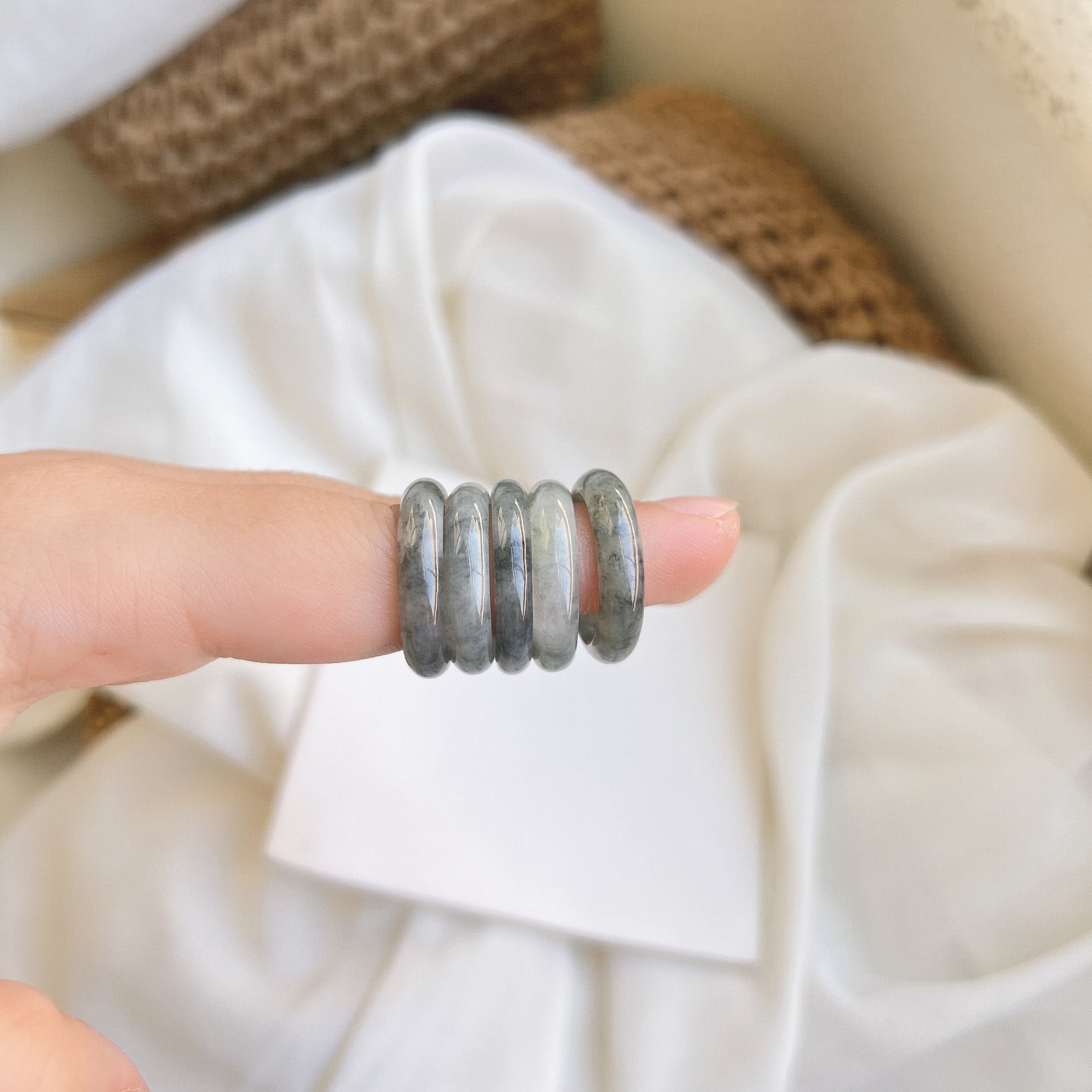 Textured White Icy Jadeite Ring, Genuine Burmese Jadeite Ring, Myanmar Jadeite Ring, Burma Jade Ring, White Jadeite with Black Texture