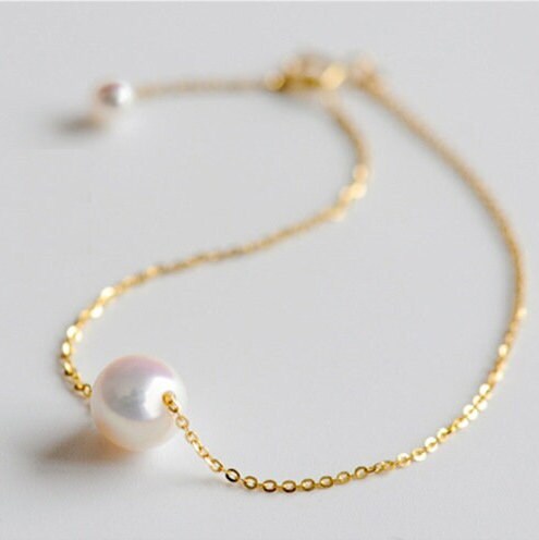 Single Pearl Bracelet, 14K Gold Natural Fresh Water Pearl Bracelet, Genuine Pearl Bracelet, 14K Gold Bracelet, Gold Pearl jewelry