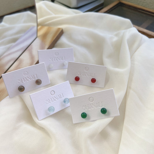 Natural Stone Stud Earrings, S925 Stud Earrings, Green Chalcedony Earrings, Phantom Quartz, Aquamarine, White Jade, South Red Agate Earrings