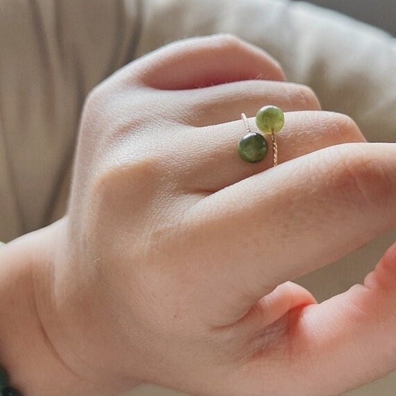 Natural Jade Ring, Front Open Ring, Adjustable Ring, Green Hetian Jade Ring, Green Stone Ring, Stackable Ring. Multi Stone Ring, Gold Ring