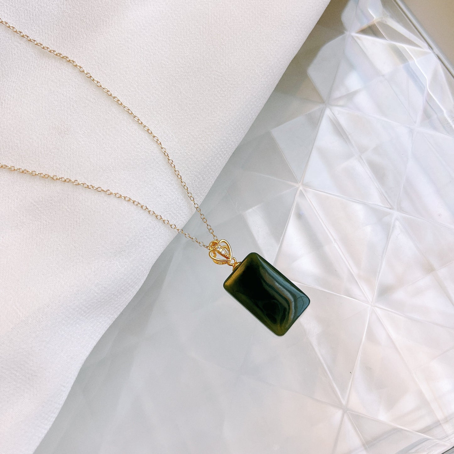 Natural Jade Pendant Necklace, Rectangle Jade Necklace, Hetian Jade Necklace, Dark Green Jade Necklace, Dainty Jade Necklace, Good Luck Gift