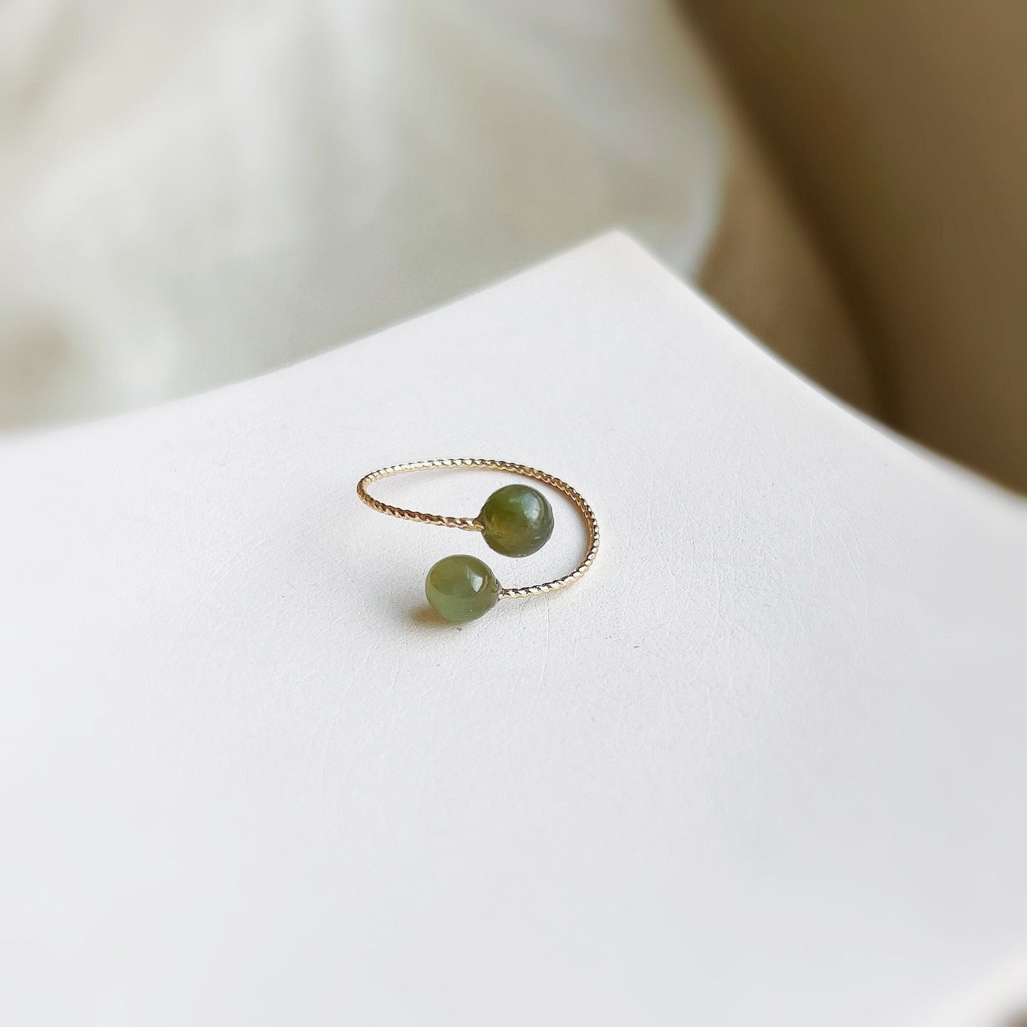 Natural Jade Ring, Front Open Ring, Adjustable Ring, Green Hetian Jade Ring, Green Stone Ring, Stackable Ring. Multi Stone Ring, Gold Ring