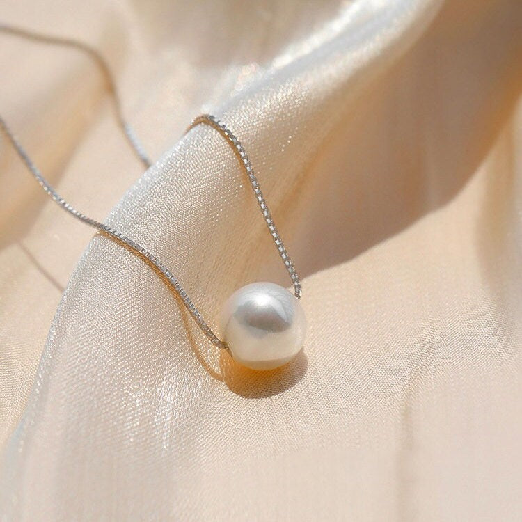 Natural Pearl Necklace, Shell Pearl Necklace, S925 Sterling Silver Necklace,  One Pearl Necklaces, Single Pearl, Dainty Pearl Necklace