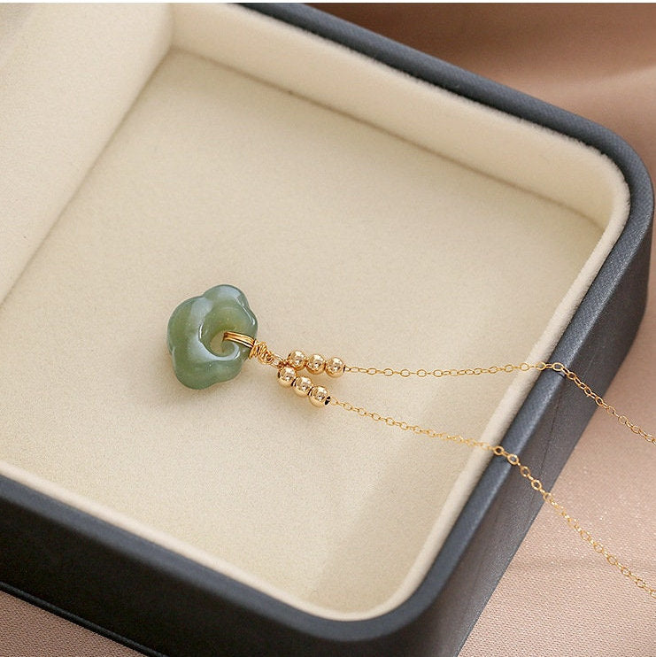 Natural jade Necklace, Jade Vintage Lock Necklace, Hetian Pendant Necklace, Light Green Jade Pendant, Dainty Jade Necklace, Genuine Nephrite