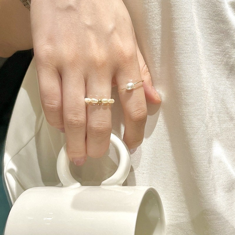 Natural Pearl Gold Ring, Fresh Water Pearl Ring, Single Rice Pearl Ring, Thin Gold Wire Pearl Ring, Simple Gold Pearl Ring, Wedding Pearl