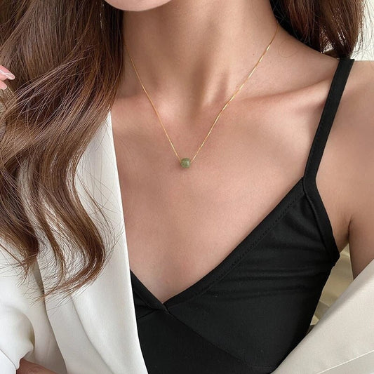 Genuine Hetian Jade Necklace, Single Jade Beads Pendant, Dainty Jade Necklace, Green Nephrite Necklace, Three Jade Bead Necklace