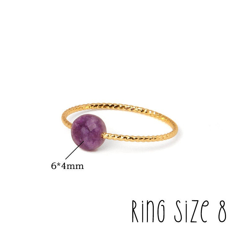 Dainty Natural Stone Ring, Gemstone Ring, Stacking Ring, Crystal Ring, Amethyst Ring, Quartz, Tiger Eye, Red Agate, Lapis Lazuli, Aventurine