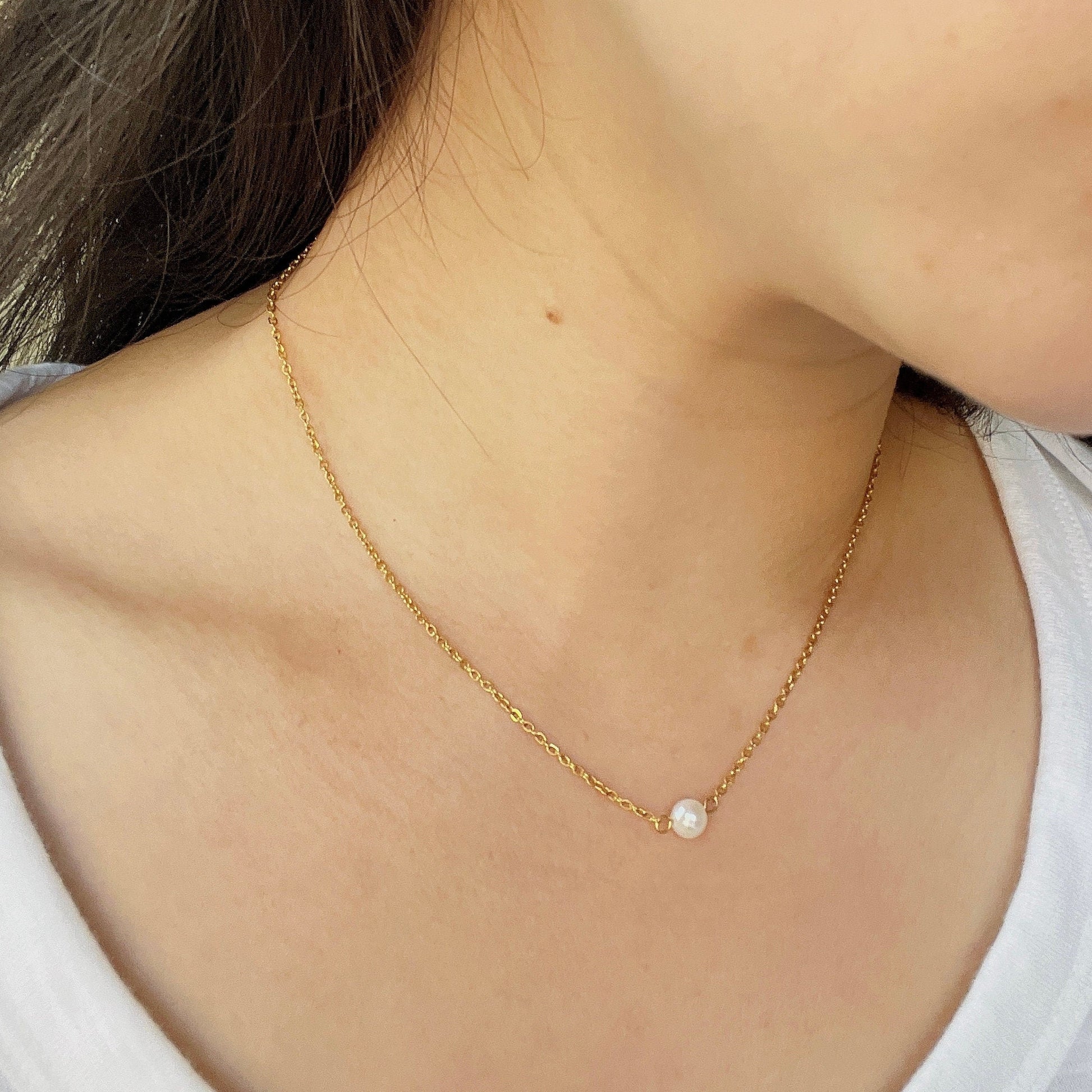 Tiny Pearl Necklace, Freshwater Pearl Necklace, small Pearl Necklace, Dainty Pearl Necklace, Wedding Necklace, Delicate Chain, Simple Chain