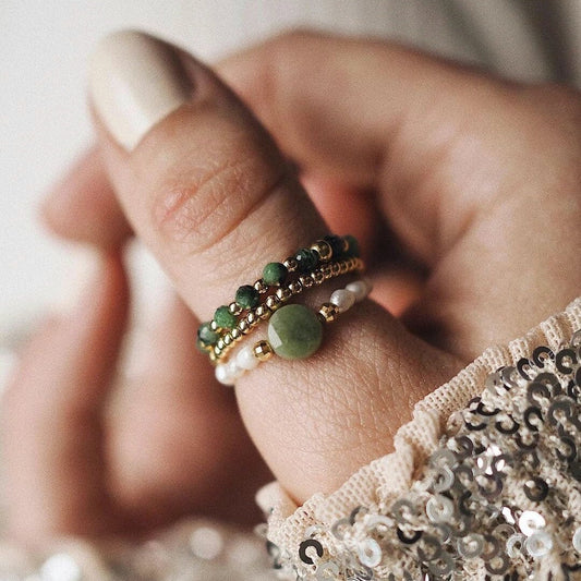 Bohemian Stretch Ring, Pearl Stretch Ring,  Natural Stone Stretch Ring, Handmade Small Beads Pearl Elastic String, Adjustable Stacking Ring2