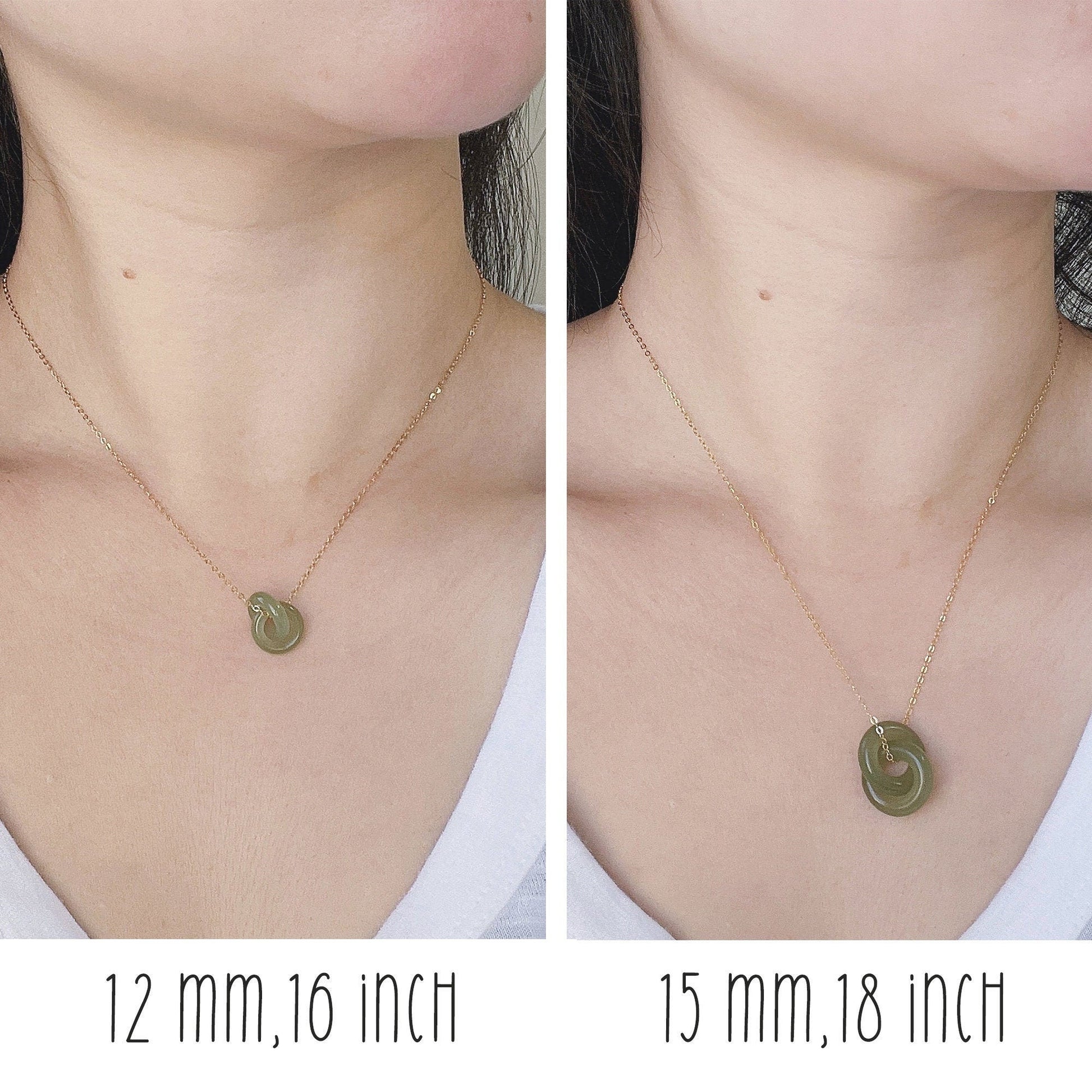 Natural Jade Necklace, Hetian Pendant Necklace, Jade Gold jewelry, Dainty Jade Necklace, Jade Interlocking Circle Necklace, Two Ring Pendant