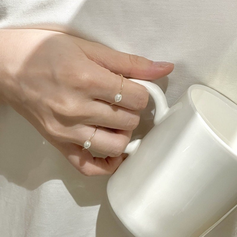 Natural Pearl Gold Ring, Fresh Water Pearl Ring, Single Rice Pearl Ring, Thin Gold Wire Pearl Ring, Simple Gold Pearl Ring, Wedding Pearl