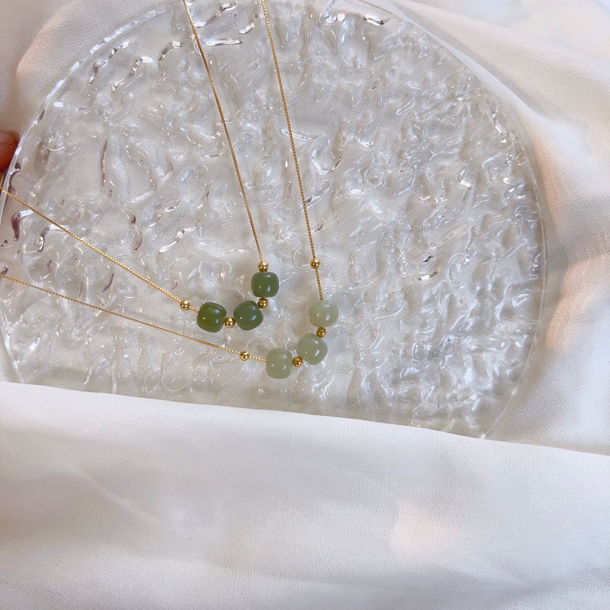 Genuine Hetian Jade Necklace, Single Jade Beads Pendant, Dainty Jade Necklace, Green Nephrite Necklace, Three Jade Bead Necklace
