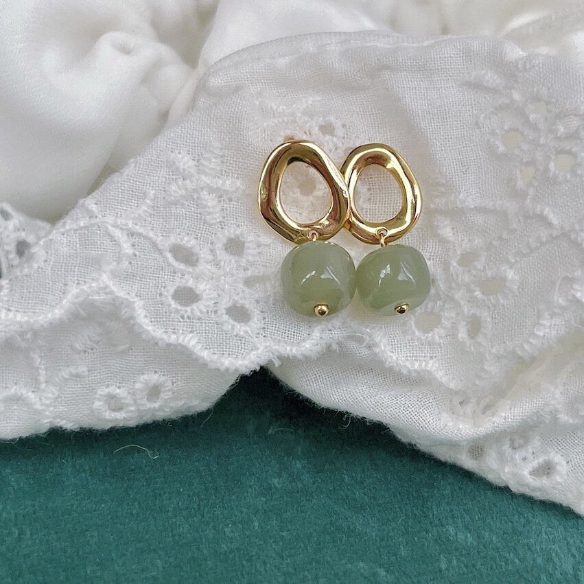 Natural Jade Earrings, Light Green Jade Earrings, Genuine Hetian Jade, Clip-on Jade Drop Earrings, Jade Gold Earrings, Jade Pendant Earrings