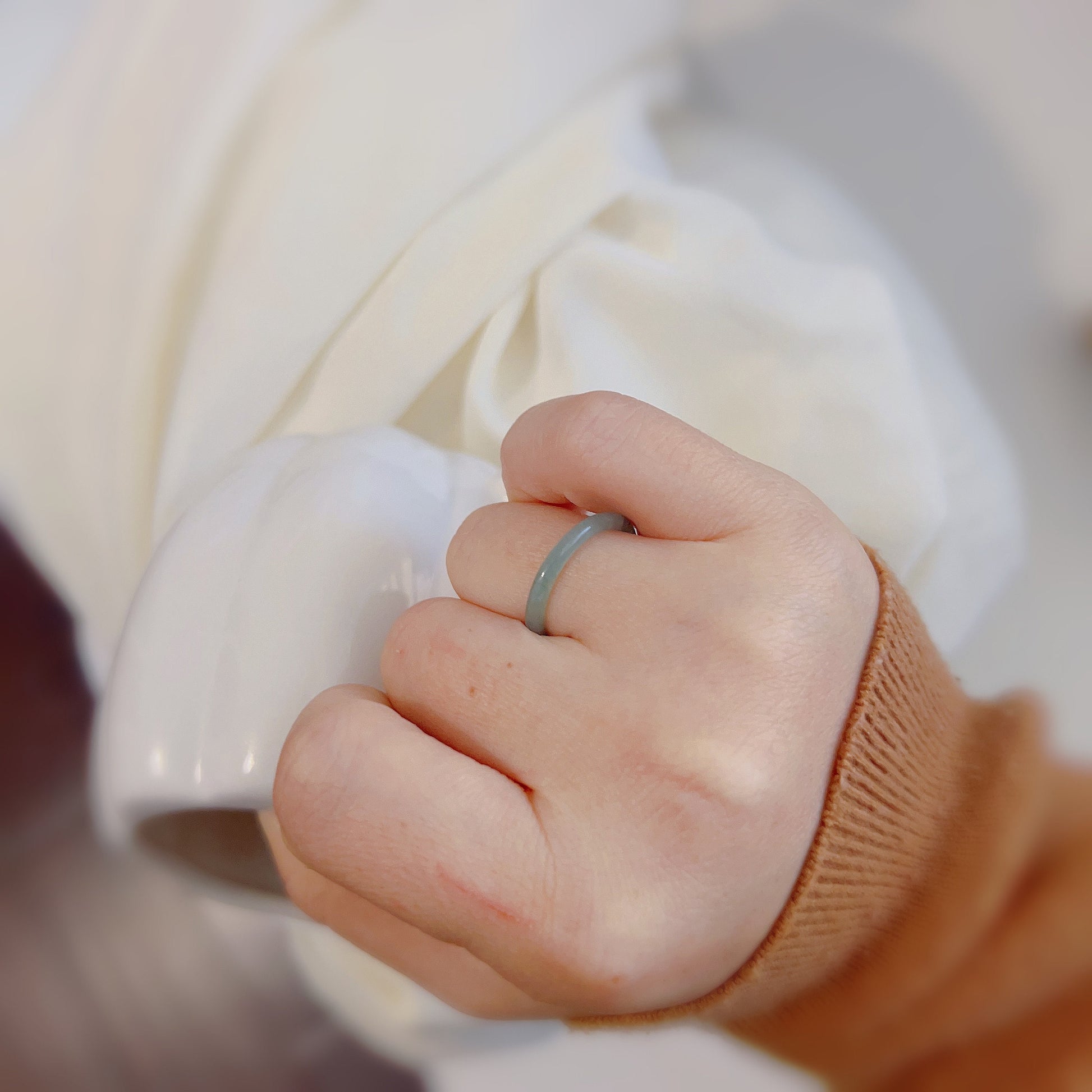 Genuine Burmese Jadeite Ring, Light Blue Jade Ring, 2mm 3mm Thin Jadeite Band, Myanmar Jadeite Ring, Burma Jade Ring, Textured Icy Jadeite