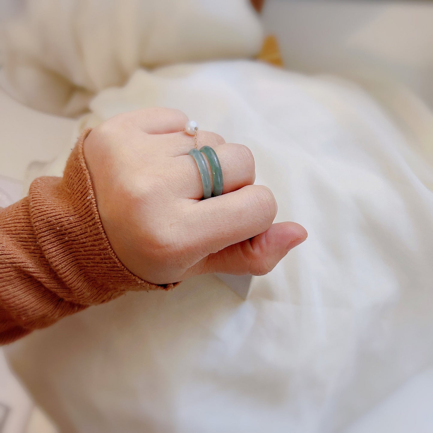 Genuine Burmese Jadeite Ring, Light Blue Jade Ring, 3mm Thin Jadeite Band, Myanmar Jadeite Ring, Burma Jade Ring, Icy Jadeite