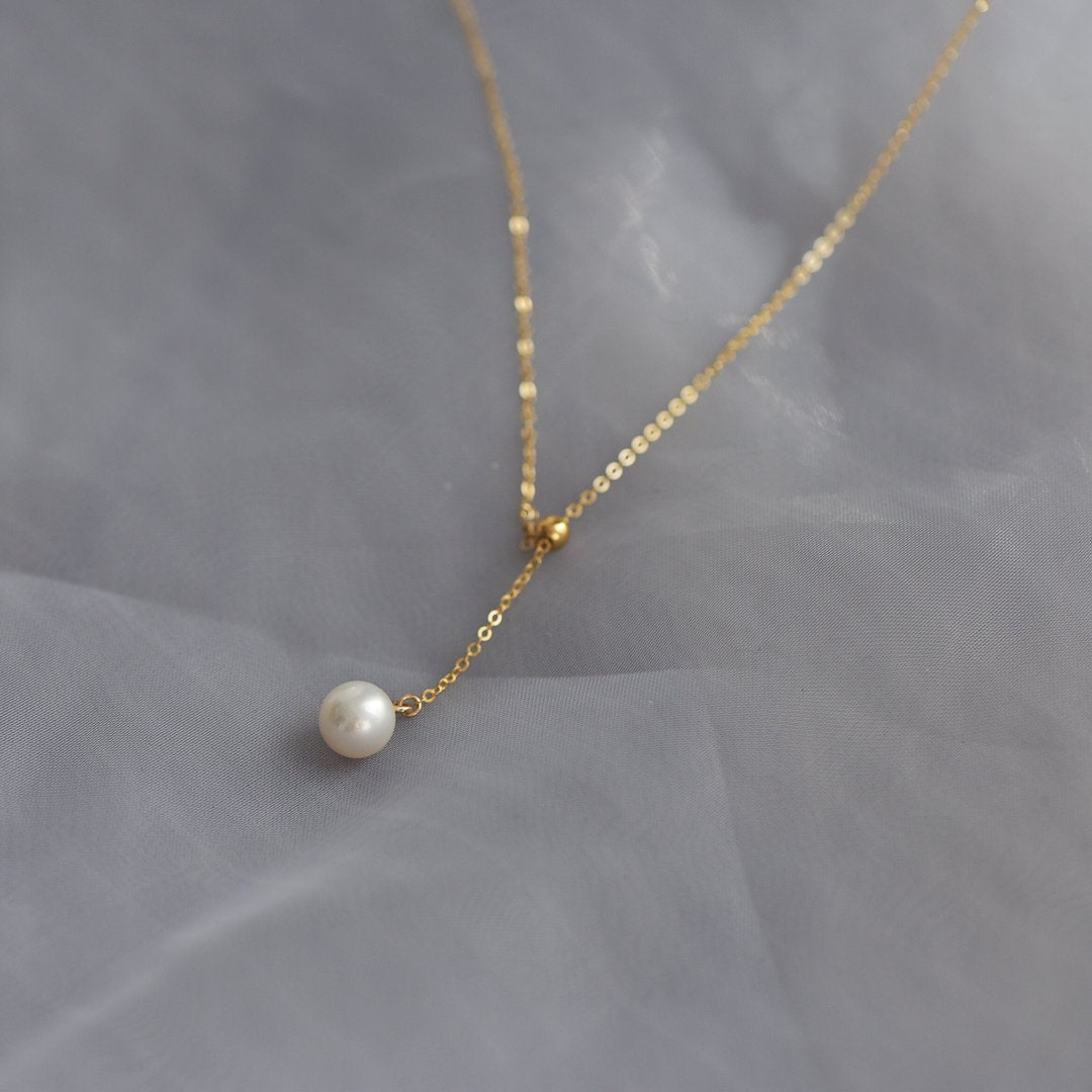 Natural Freshwater Pearl Necklace, Gold Filled Y Necklace, Dainty Pearl Necklace, Bridal Necklace, Bridesmaids Necklace, Wedding Lariat