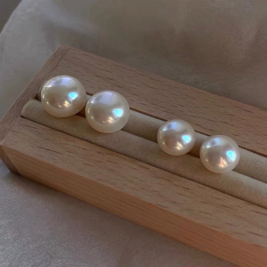 10-13mm Large Pearl Stud Earrings, Natural FreshWater Pearl Earrings, Simple Pearl Earrings, Big Round Pearl Earrings, Gold Filled Earrings