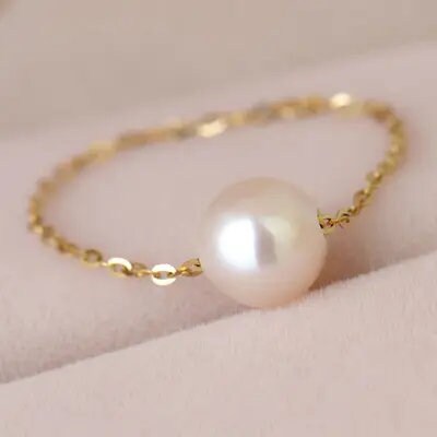 Tiny Pearl Chain Ring, 18K Gold Chain Ring, Dainty Pearl Ring, FreshWater Pearls Ring, Natural Pearl Chain Ring, Dainty Chain, Gift Ring