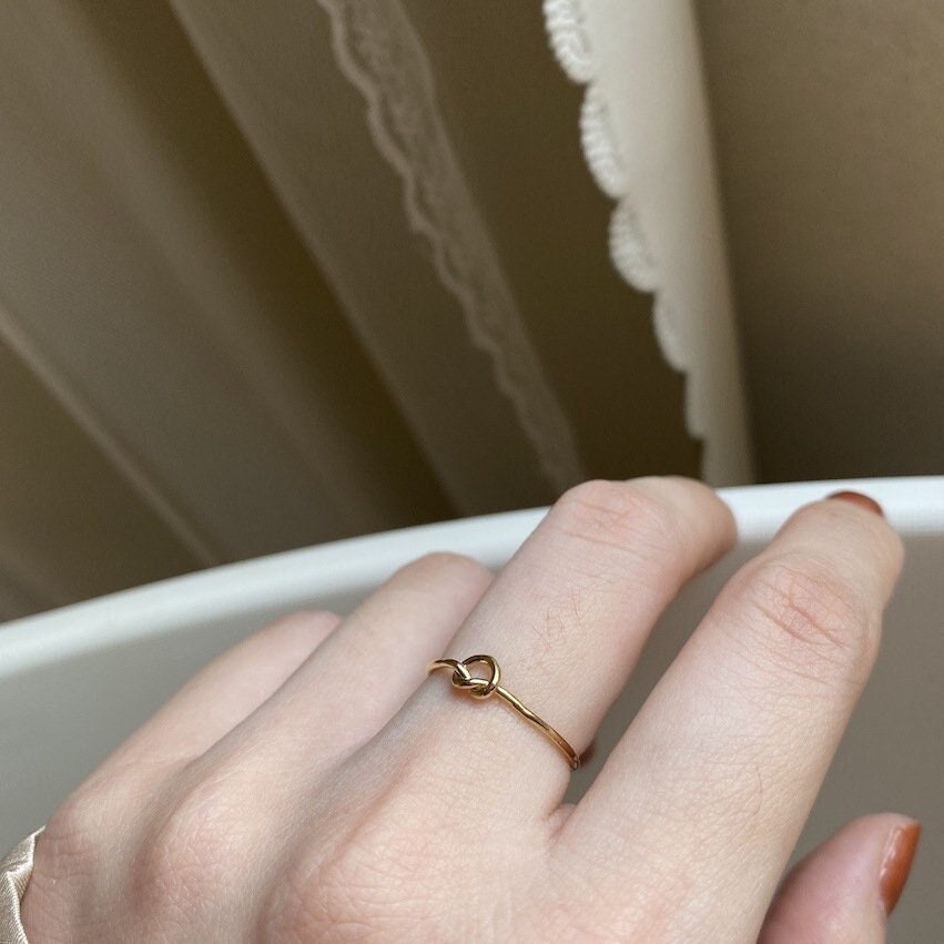 Minimalist Ring,  Gold Filled Ring, Minimal Gold Ring, Knotted Heart Ring, Simple Gold Ring, Stackable Ring, Waterproof Ring, Love Gift Ring