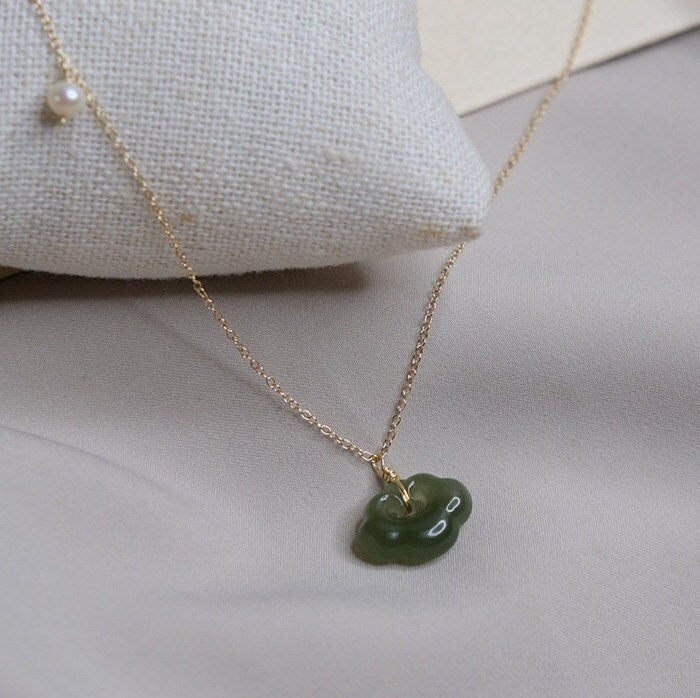 Natural jade Necklace, Jade Necklace with Pearl, Vintage Jade Necklace, Hetian Pendant Necklace, Dainty Jade Necklace, Genuine Nephrite, Jade Lock Lucky jade