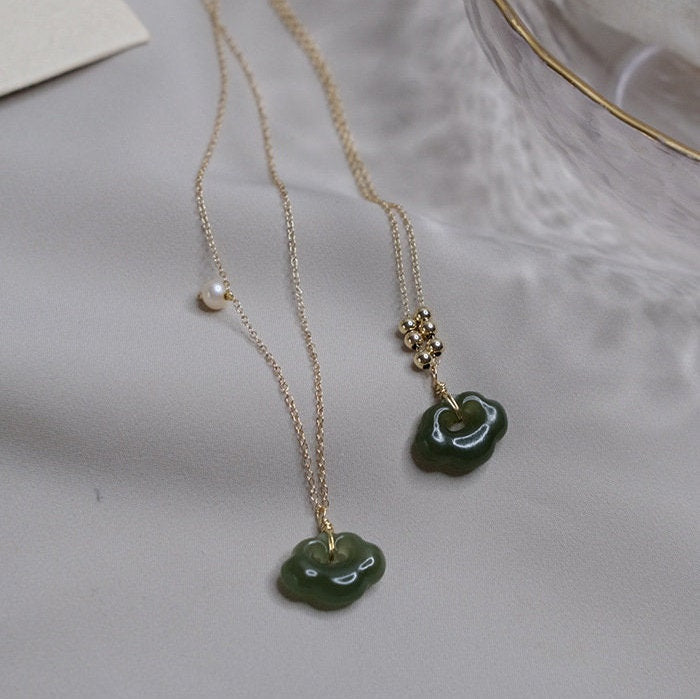 Natural jade Necklace, Jade Necklace with Pearl, Vintage Jade Necklace, Hetian Pendant Necklace, Dainty Jade Necklace, Genuine Nephrite, Jade Lock Lucky jade